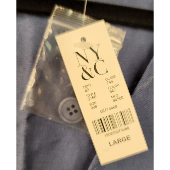 New York & Company Linen Blend Button Front Shift Dress Rich Navy Blue Large New - Picture 4 of 8